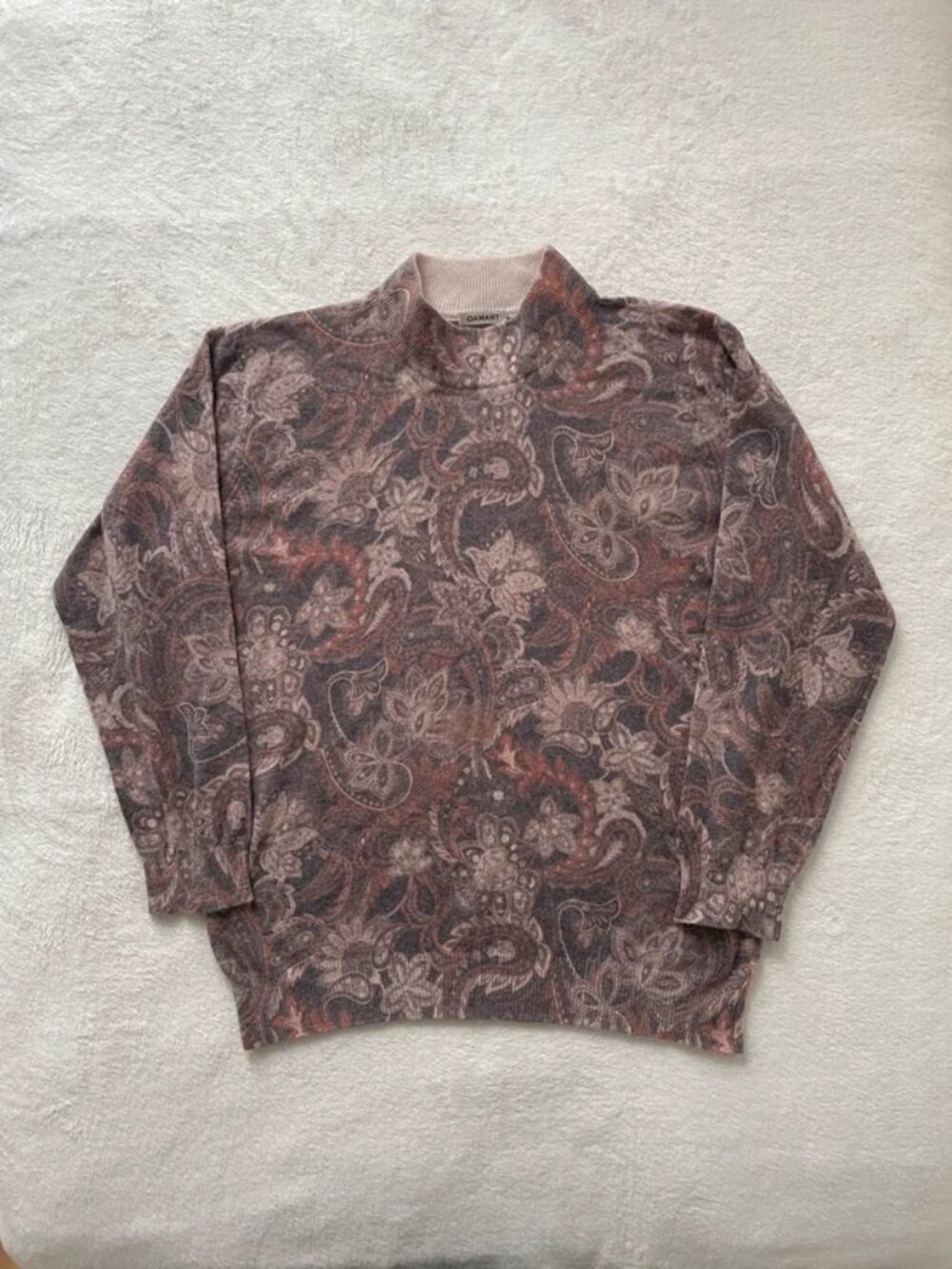 Vintage Damart Brown and Beige Paisley Jumper Size L UK 16-18